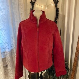 Jacket, women’s red leather / suede and shearling Express size large